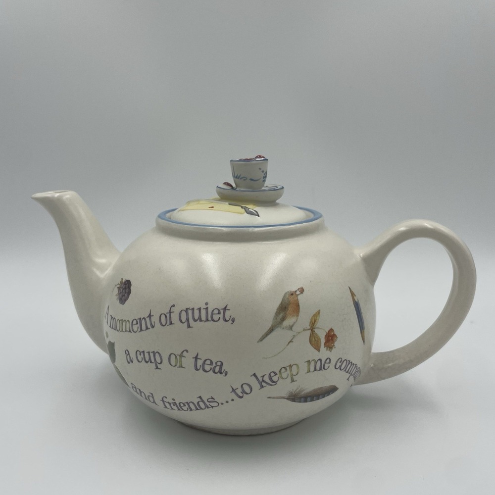 90s Cottagecore Teapot with Birds Vtg Marjolein Bastin Nature Friendship Poem